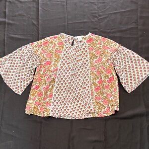 Rachel Zoe Pink & Cream Floral Boho Blouse